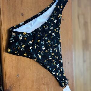 Shade & Shore Black Bikini Bottom with Yellow Floral Accents NWT